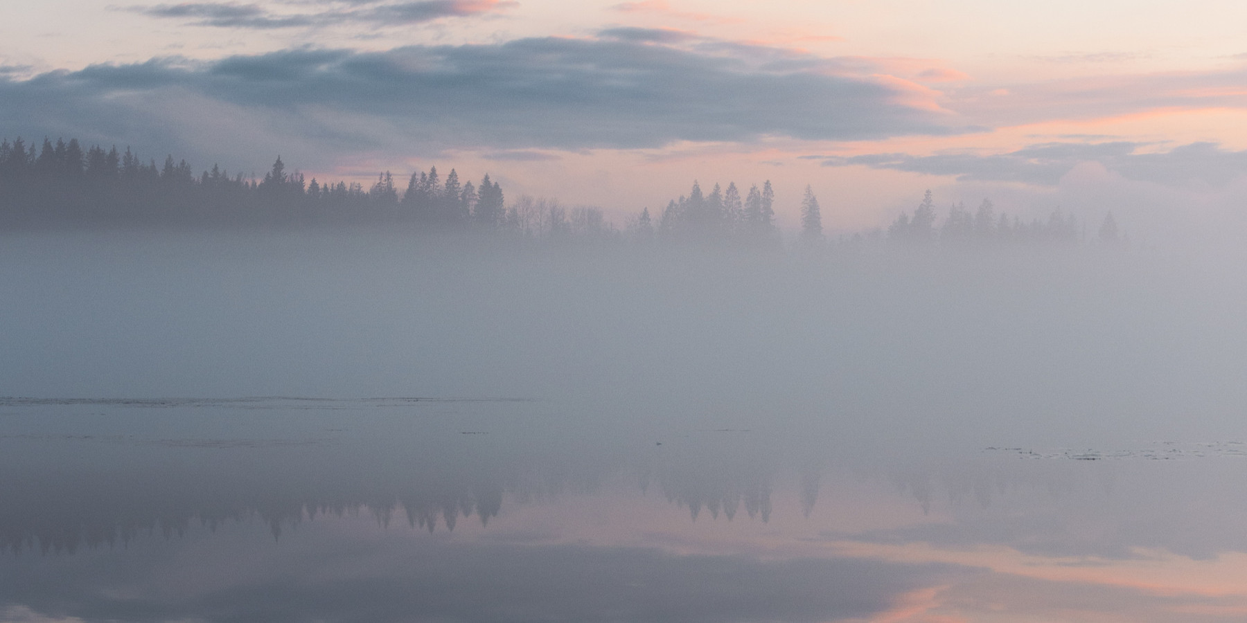 Still water holding the reflection of a quiet sky